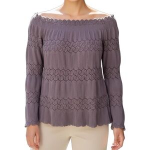 Say What Blouse Women M Medium Purple‎ Striped Long Sleeve Round Neck Casual